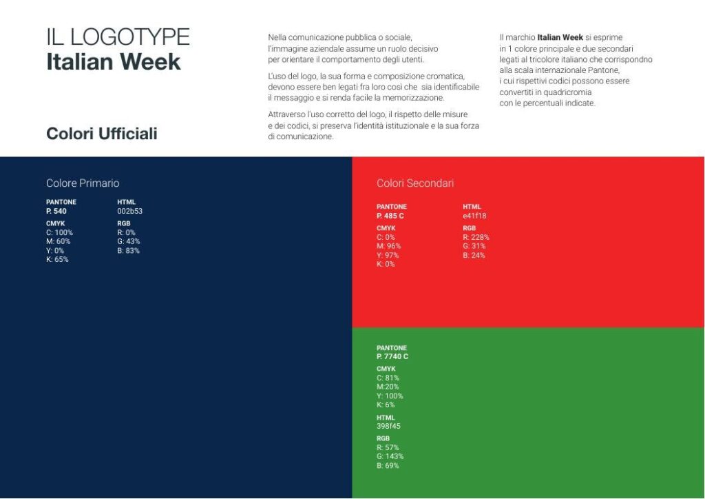 Italian Week 2026, i colori ufficiali del sistema visivo