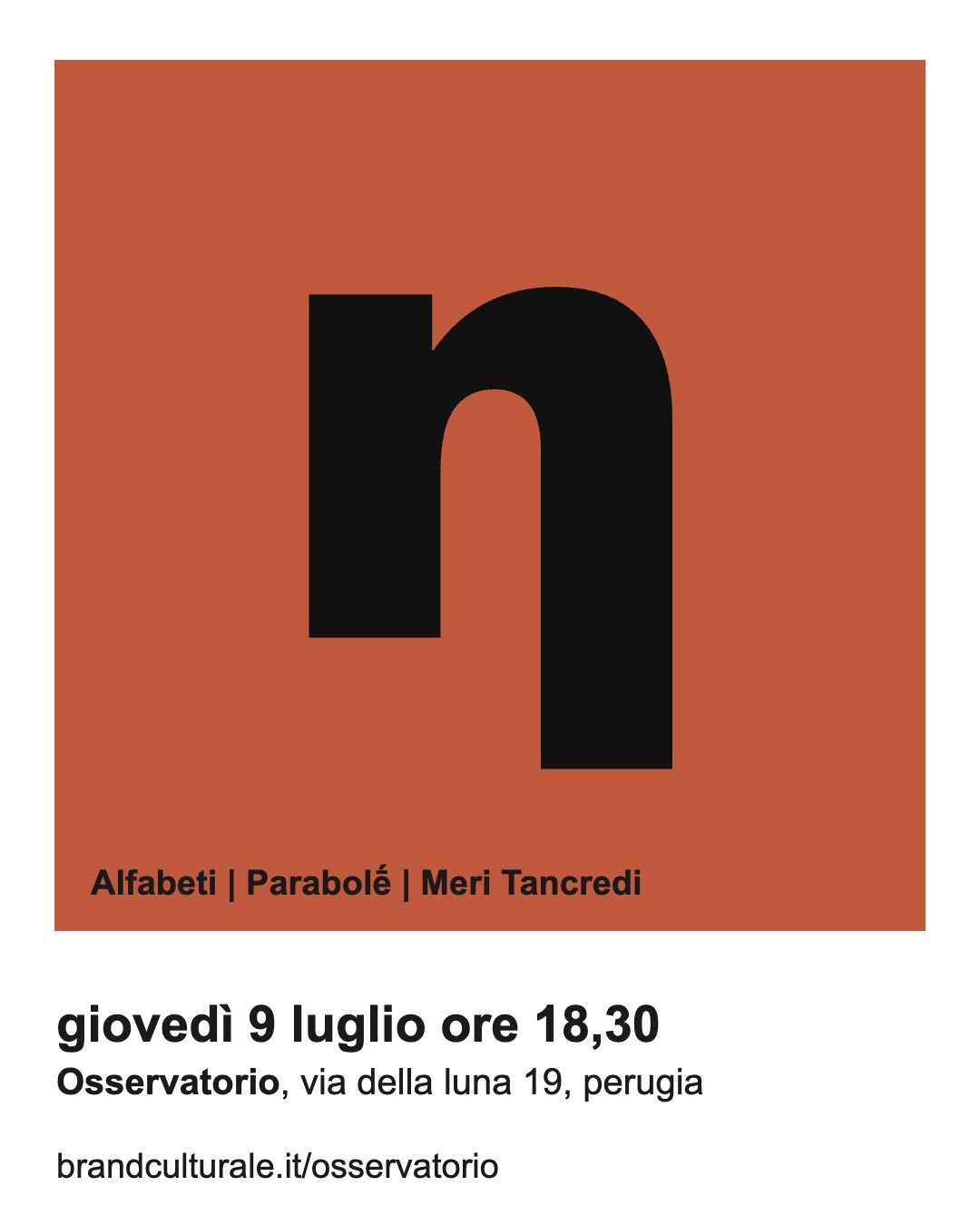 Locandina della mostra Parabolḗ di Meri Tancredi, Alfabeti 2026